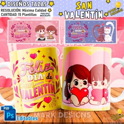 Diseños de Enamorados para Tazas San Valentín