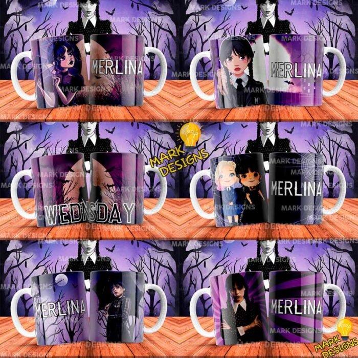 Diseños de Merlina para tazas