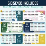 Las 6 plantillas de calendario empresarial 2027 para tazas, editables en PSD