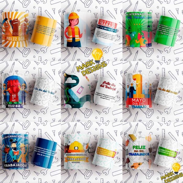 Día del Trabajo Tazas Diseños Editables