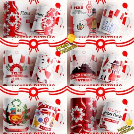 Diseños Fiestas Patrias Perú Tazas
