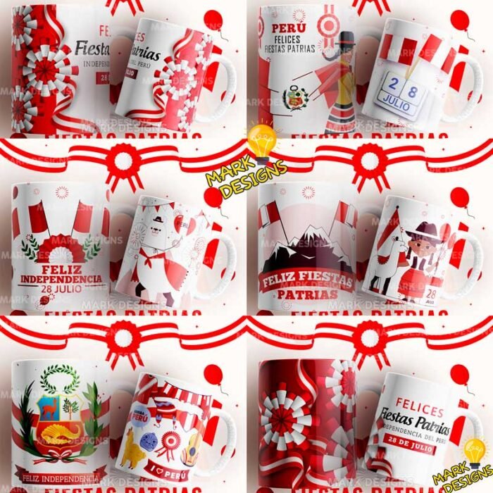Diseños Fiestas Patrias Perú Tazas