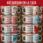 Mockups de tazas sublimadas con calendario navideño 2027