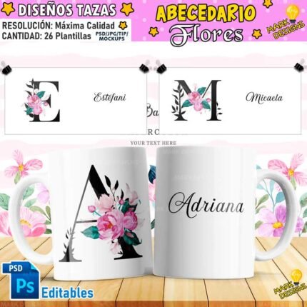 Diseños de Abecedario Flores Tazas