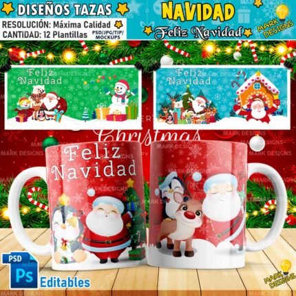 Navidad Tazas Plantillas Editables
