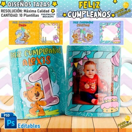 Cumpleaños Niños para Tazas Editables
