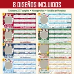 Las 8 plantillas de calendario navideño 2027 con marco para foto, editables en PSD