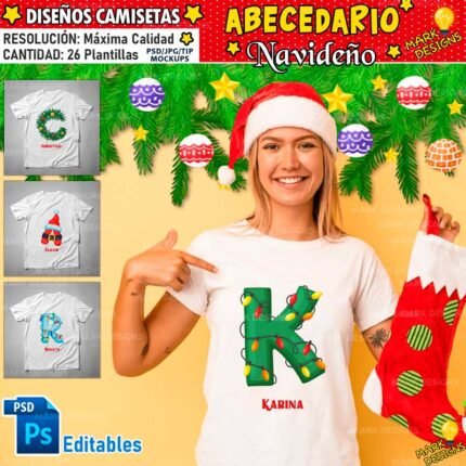Diseños Navideños Abecedario Camisetas