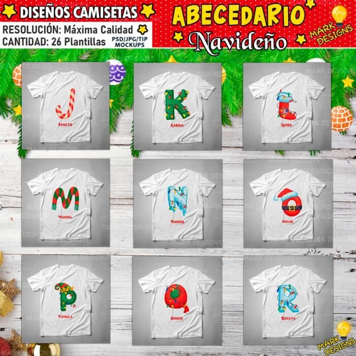 Diseños Navideños Abecedario Camisetas - Image 3