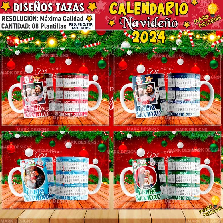 Diseños Navideños Calendario 2024 para Tazas Mark Designs