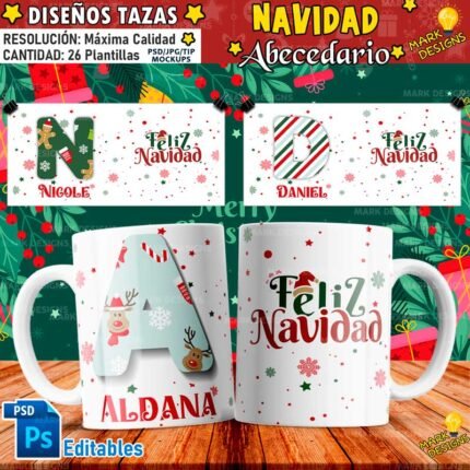 Diseños Navideños de Abecedario Tazas