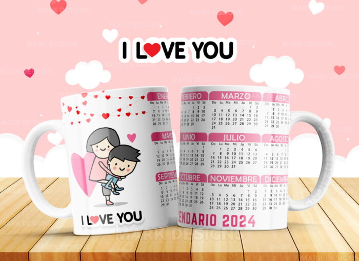 Diseños de Enamorados Calendarios 2024 para Tazas - Image 6