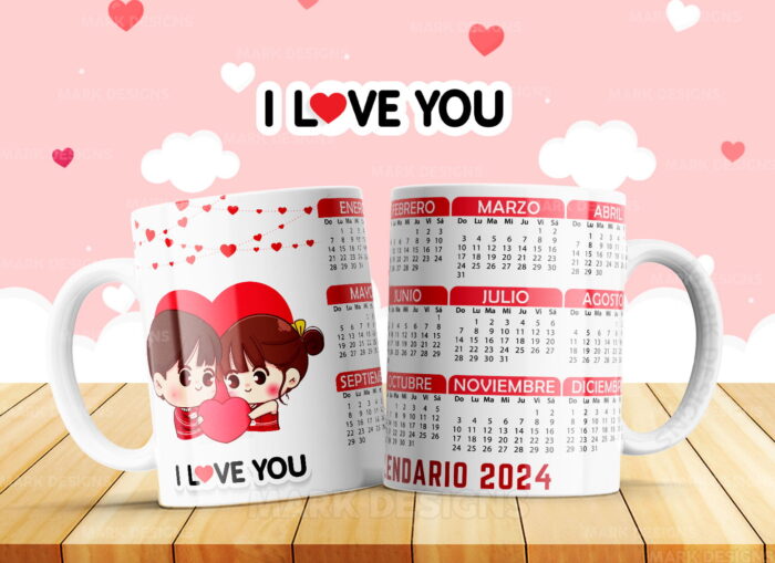 Diseños de Enamorados Calendarios 2024 para Tazas - Image 5