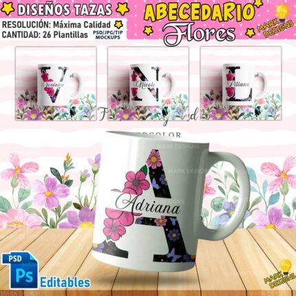 Diseños Abecedario Flores Tazas