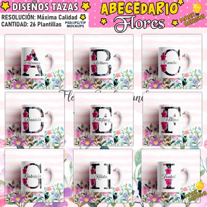 Diseños Abecedario Flores Tazas Personalizado - Image 2