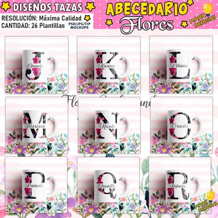 Diseños Abecedario Flores Tazas Personalizado - Image 3