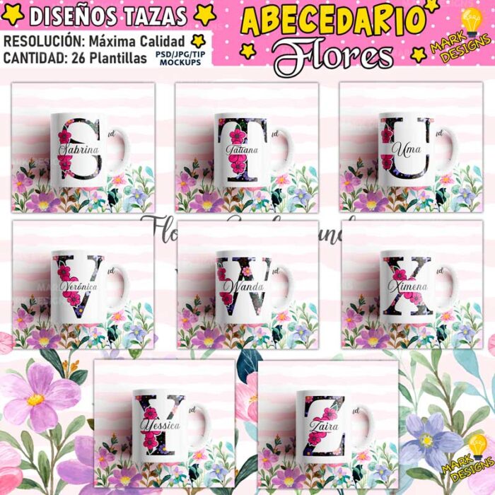 Diseños Abecedario Flores Tazas Personalizado - Image 4