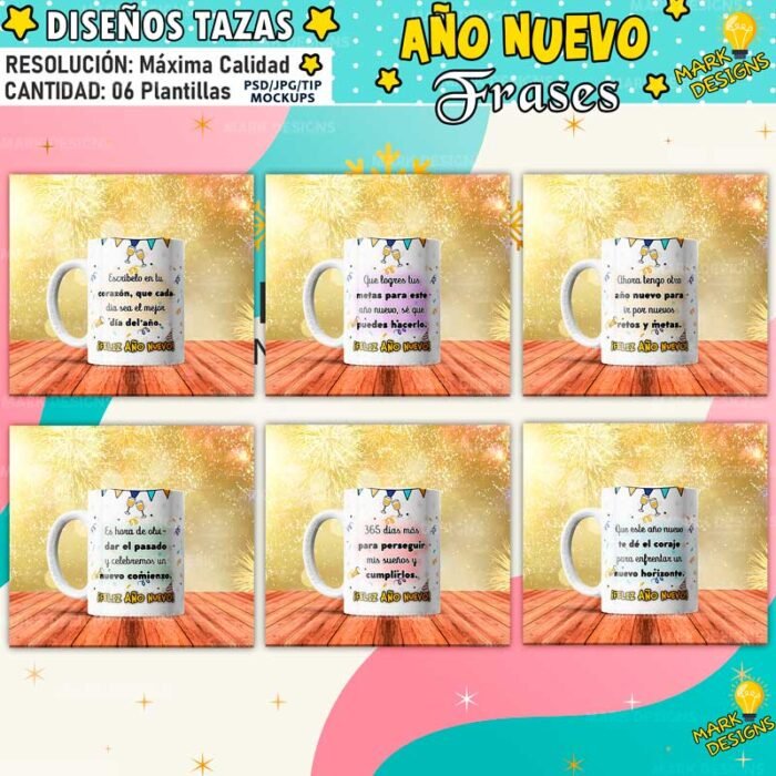 Diseños Feliz Año Nuevo Tazas Frases - Image 2