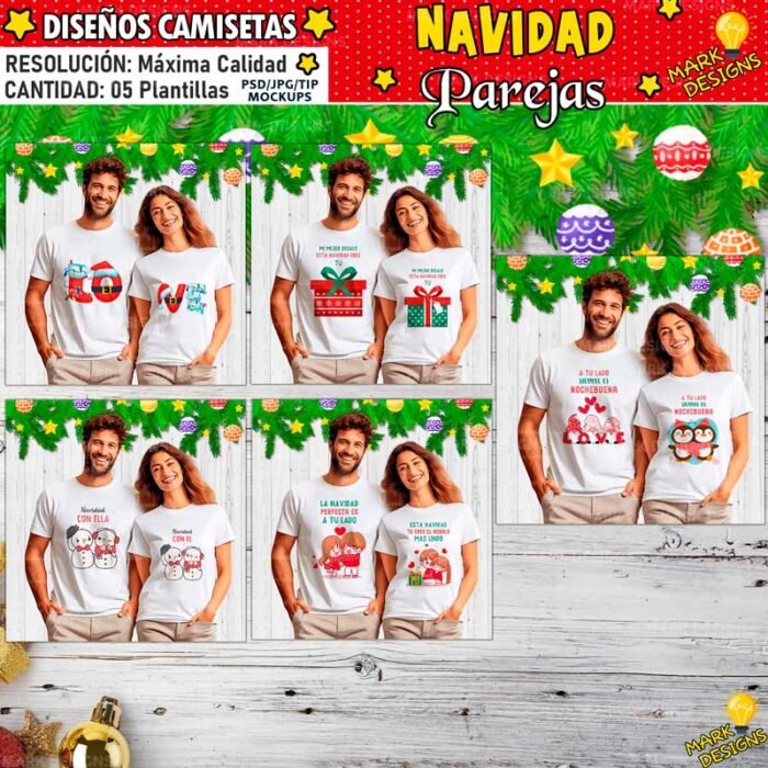 Diseños Navideños Parejas Camisetas - Image 2