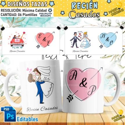 diseños para tazas de recién casados