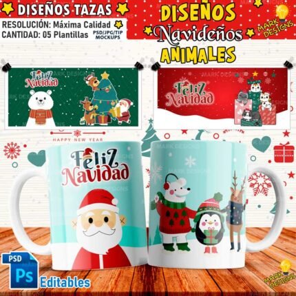 Diseños Navidad Animales para Tazas