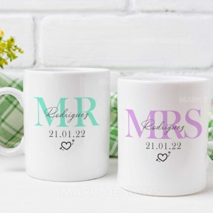 Diseños Mr. Mrs. Tazas Personalizados Editables
