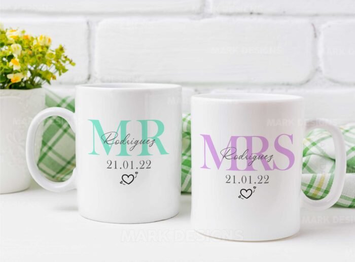 Diseños Mr. Mrs. Tazas Personalizados Editables