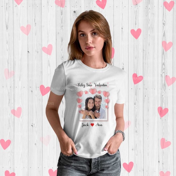 Diseños San Valentín Foto Nombre Personalizado Camisetas - Image 4