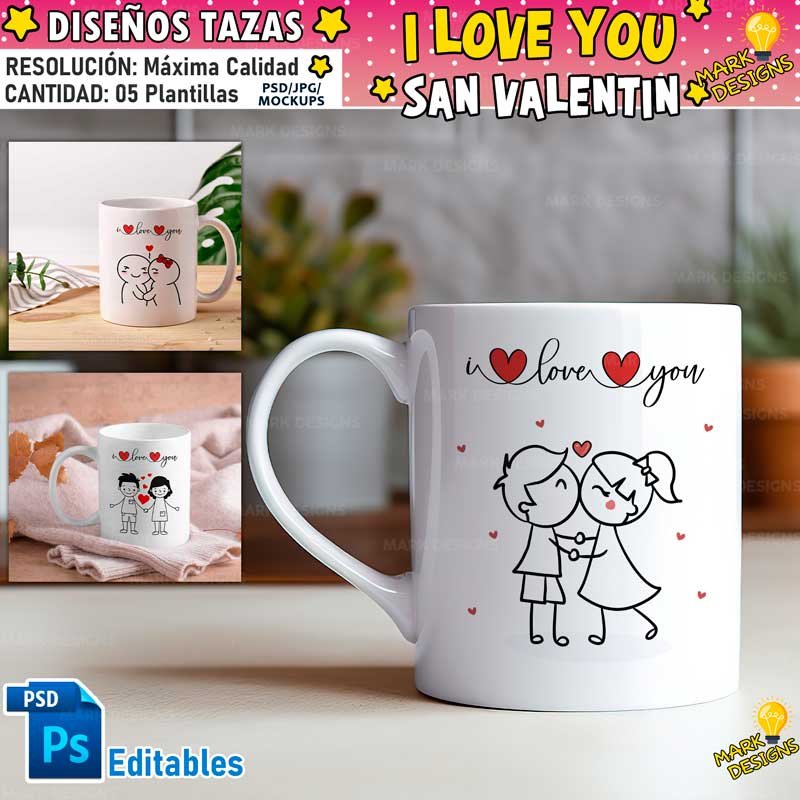 Diseños I love you para Tazas San Valentín - Mark Designs