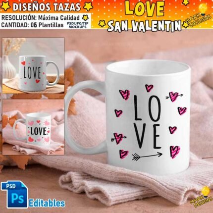 Diseños Love San Valentín Tazas Editables