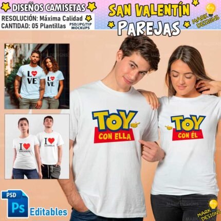 Diseños San Valentín Parejas Camisetas Editables