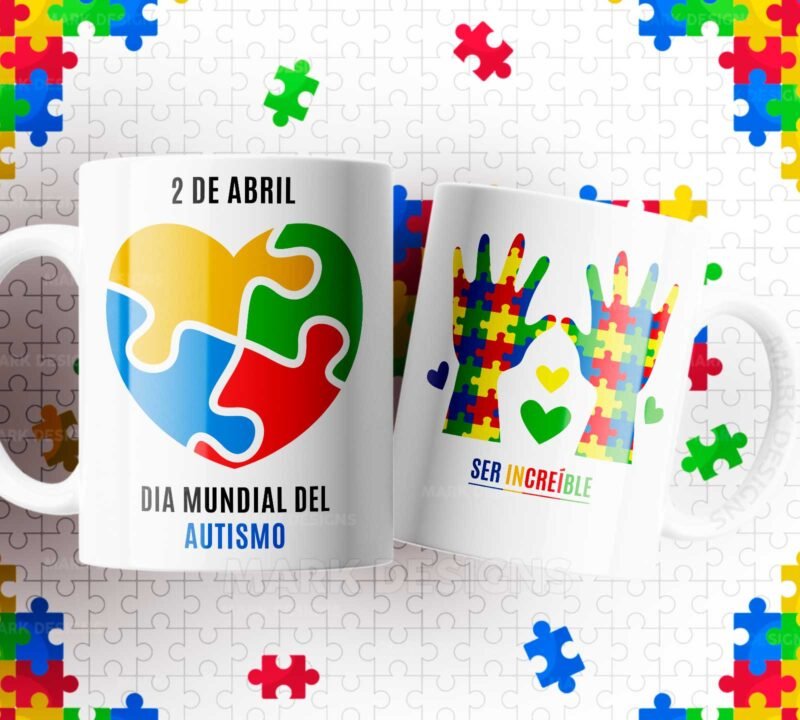 Dia del Autismo Tazas Diseños Editables