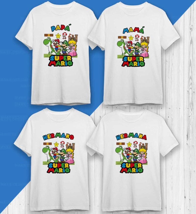 Plantillas Cumpleaños Super Mario Camisetas - Mark Designs