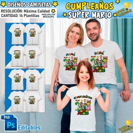 Plantillas Cumpleaños Super Mario Camisetas
