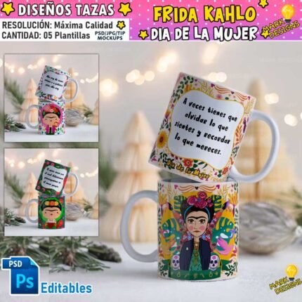 Plantillas Frida Kahlo tazas Día de la mujer