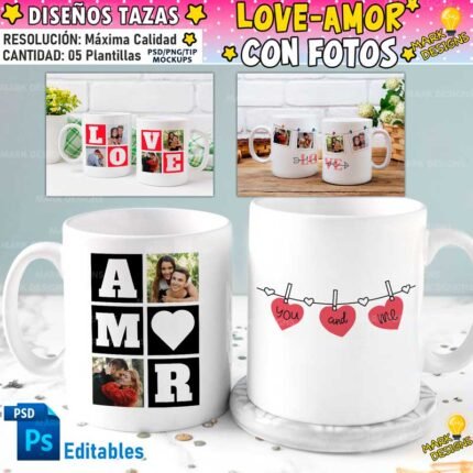 Diseños Fotos Amor Tazas Full Editables