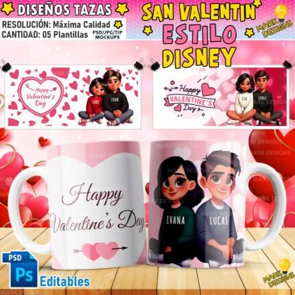 Diseños Parejas Estilo Disney Tazas Editables