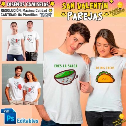 San Valentín Parejas Camisetas Diseños Editables