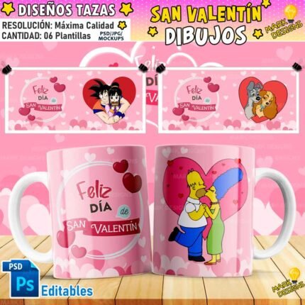 San Valentín Dibujos Parejas Tazas Editables