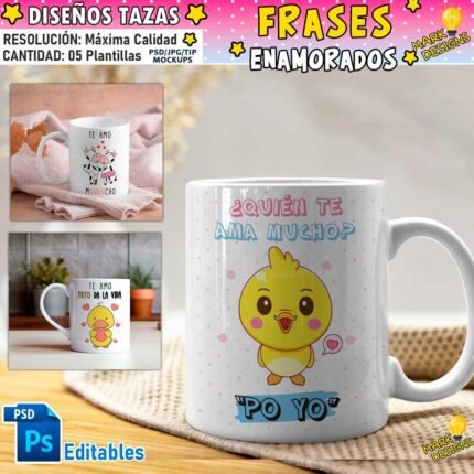 Tazas Románticas Plantillas Editables