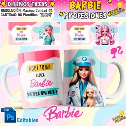 Plantillas tazas barbie profesiones