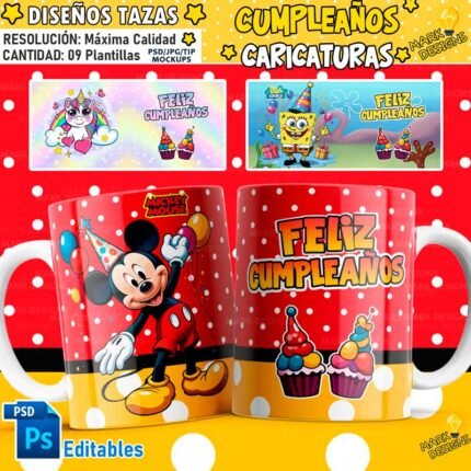 Plantillas Cumpleaños Caricaturas Tazas Niños