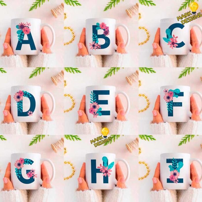 Plantillas Abecedario Flores Tazas