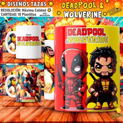 Plantillas Deadpool y Wolverine Tazas