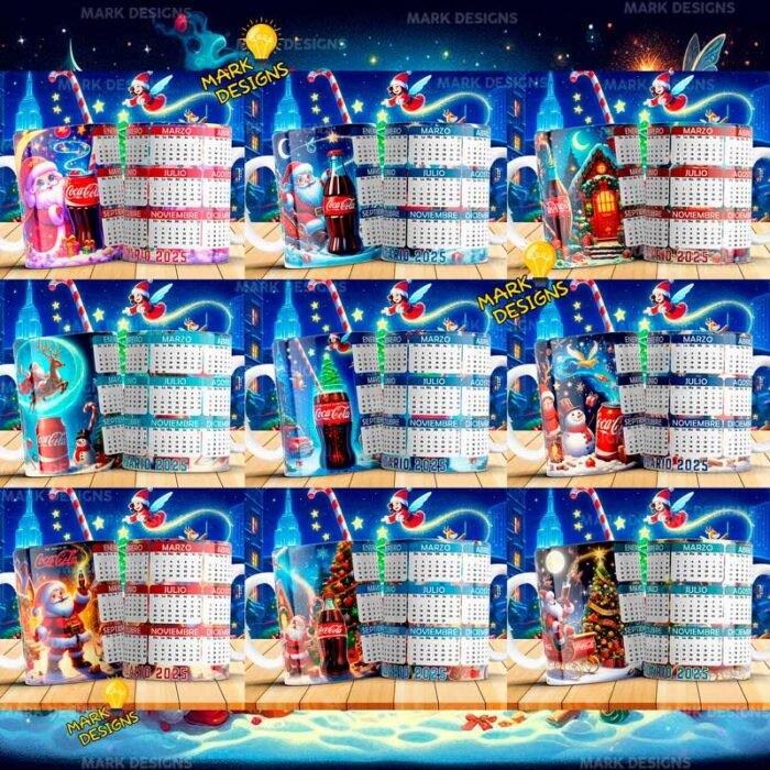 Plantillas Calendarios Navideños Tazas 2025