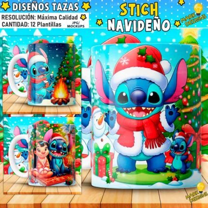 Diseños Stich Navideños Tazas
