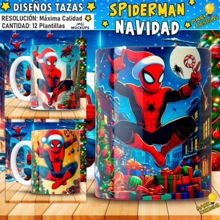 Plantillas Spiderman Navideños Tazas