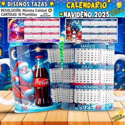 Plantillas Calendarios Navideños Tazas 2025