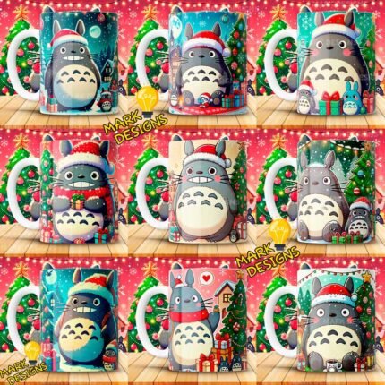 Plantillas Totoro Navideños Tazas
