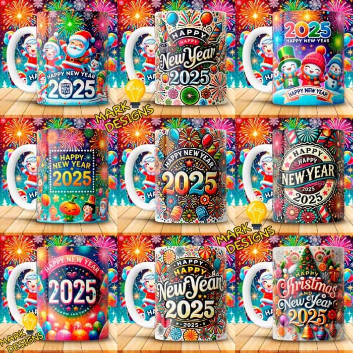 Plantillas Año Nuevo 2025 Tazas